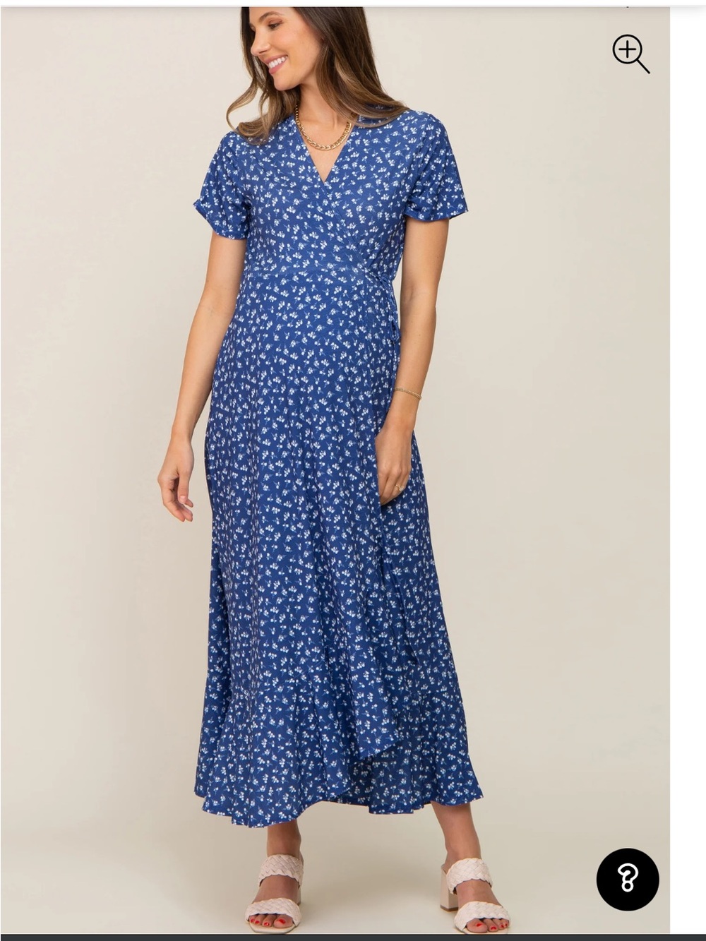 Pinkblush Navy Blue Floral Wrap Front V-Neck Short Sleeve Maternity Midi Dress
